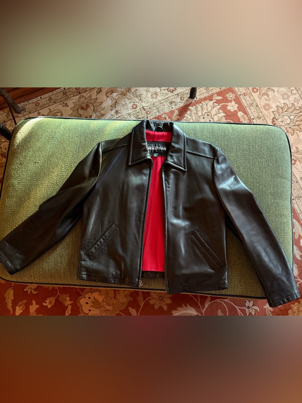 Ladies Kenneth Cole Classic Black Leather Jacket with Red Lining - Women